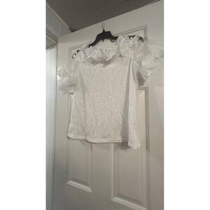 White Floral Lace Applique Short Sleeve Top